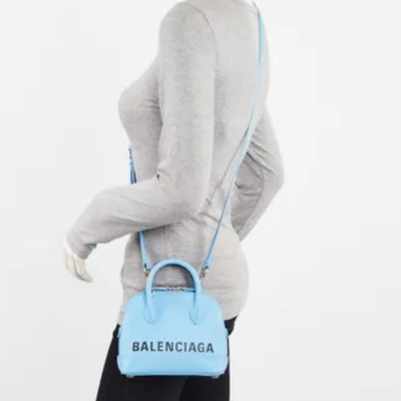 XXS Light Blue Pebbled Balenciaga Logo CrossBody bag - Picture 11 of 16